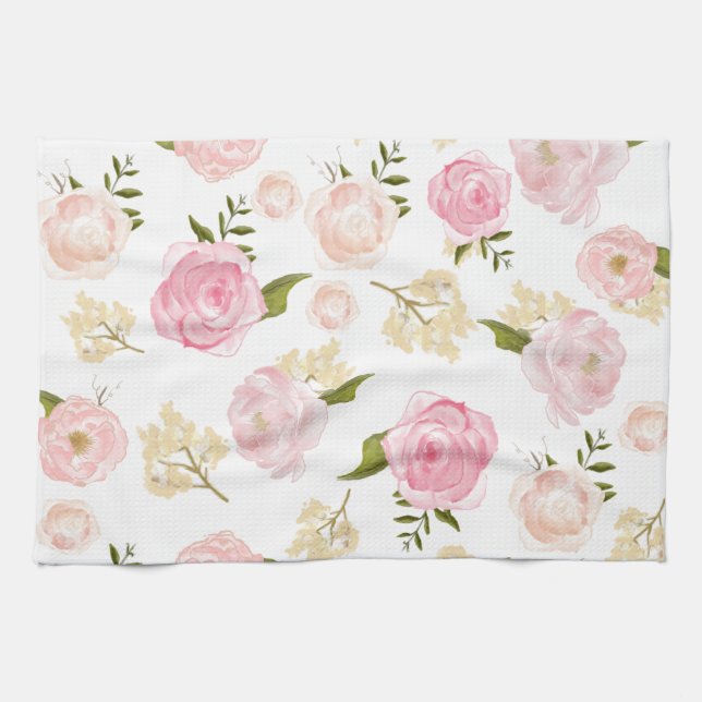 Linge De Cuisine Aquarelle romantique Peonies blanches Motif floral (Horizontal)