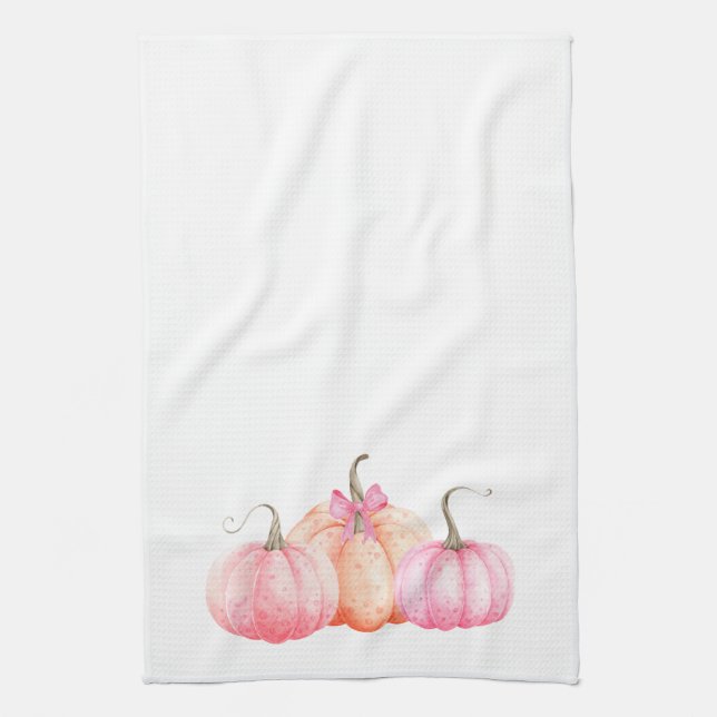 Linge De Cuisine Aquarelle rose Bow Citrouilles pour l'automne (Vertical)