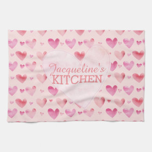 Linge De Cuisine Aquarelle rose Coeurs Valentines Cuisine