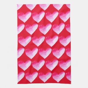 Linge De Cuisine Aquarelle rose et rouge coeur pop art valentine