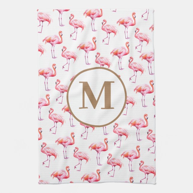 Linge De Cuisine Aquarelle rose Flamant rose Tropical Personnalisé  (Vertical)