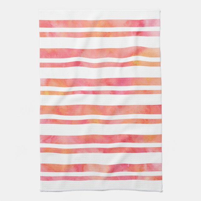 Linge De Cuisine Aquarelle rose jaune orange rayures (Vertical)