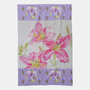 Linge De Cuisine Aquarelle rose Lily Fleur rose Fleur florale Te