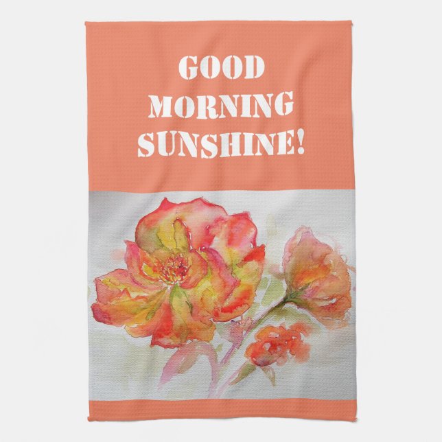 Linge De Cuisine Aquarelle Rose orange Rouge Roses Jaunes (Vertical)
