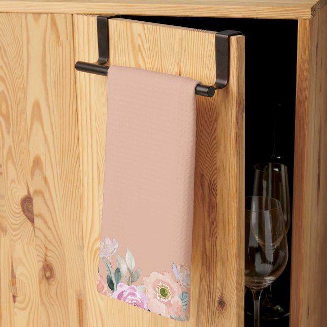 Linge De Cuisine Aquarelle Rose poussiéreuse florale (Pliage en tiers)