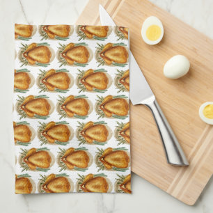 Linge De Cuisine Aquarelle rôtie Turquie Thanksgiving Motif