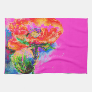 Linge De Cuisine aquarelle rouge Abstraite peinture florale