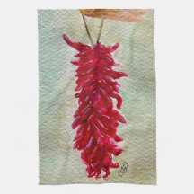 Aquarelle Rouge Chili Ristra Nouveau Mexique