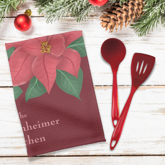 Linge De Cuisine Aquarelle Rouge Poinsettias Décor Famille