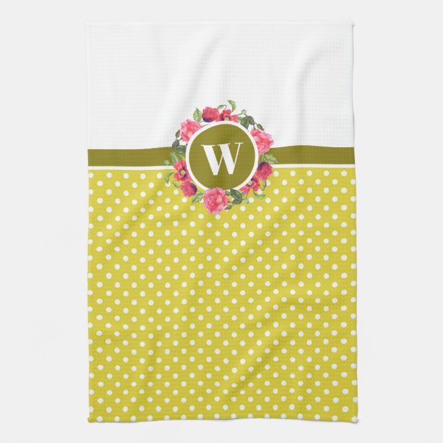 Linge De Cuisine Aquarelle Rouge Poppies Rose Rose Rose Wreath Mono (Vertical)