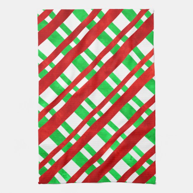 Linge De Cuisine Aquarelle rouge vert Diagonal Plaid (Vertical)