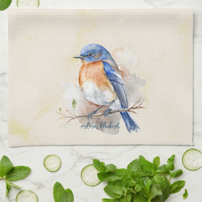 Linge De Cuisine Aquarelle rustique Bleu Est (Plié)