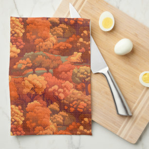 Linge De Cuisine Aquarelle rustique chaude arbres automnaux   Boho 