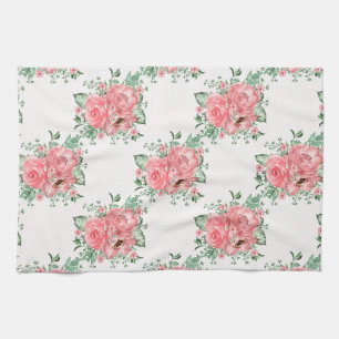 Linge De Cuisine Aquarelle shabby chic roses roses et pois roses