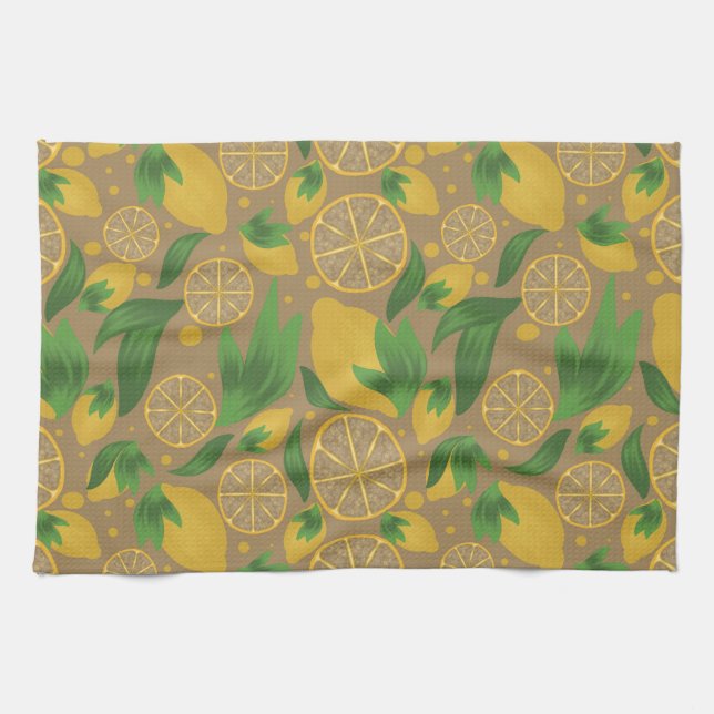 Linge De Cuisine Aquarelle Taupe Citrus Fruit citron (Horizontal)