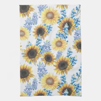 Linge De Cuisine Aquarelle Texas Bluebonnet et Tournesol