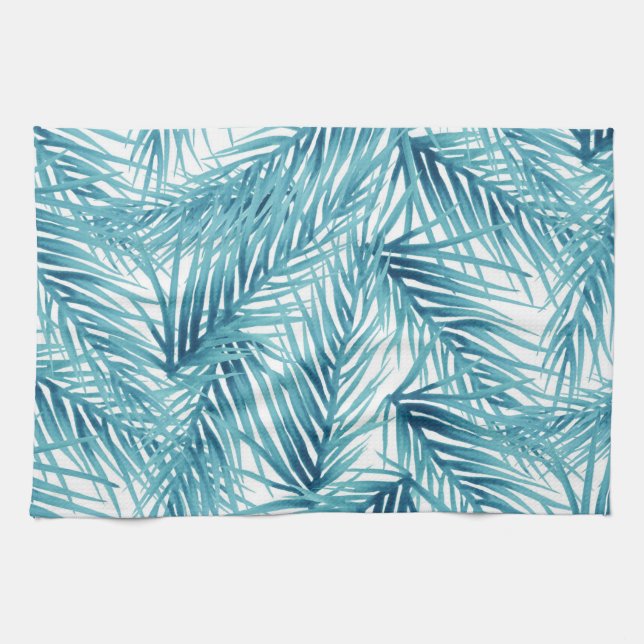 Linge De Cuisine Aquarelle tropicale d'Aqua de palmettes (Horizontal)