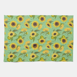 Linge De Cuisine Aquarelle Vintage Bouquet de tournesol Motif