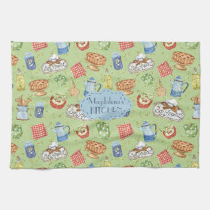 Linge De Cuisine Aquarelle Vintage colorée Cuisine du chef Vert