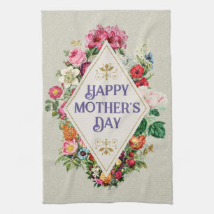 Linge De Cuisine Aquarelle vintage Fleur fleurie Jardin Gris