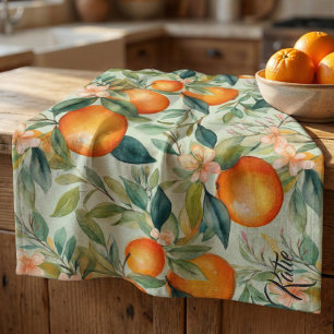 Linge De Cuisine Aquarelle vintage Tangérine Orange