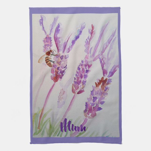 Linge De Cuisine Aquarelle violette de la lavande et tea d'abeille (Vertical)