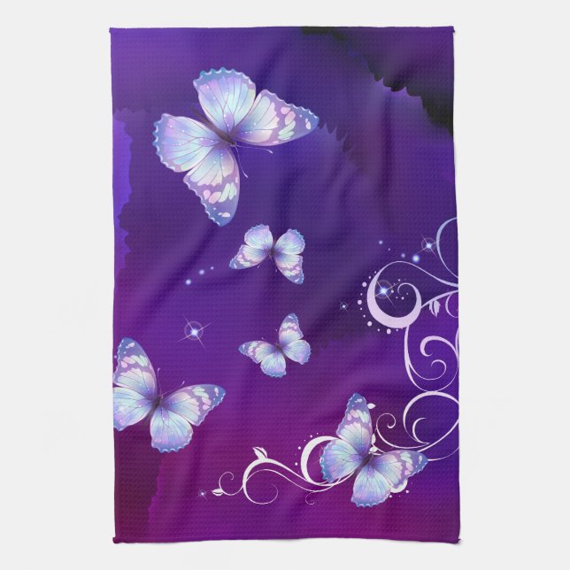 Linge De Cuisine Aquarelle violette profonde Papillon américain MoJ (Vertical)