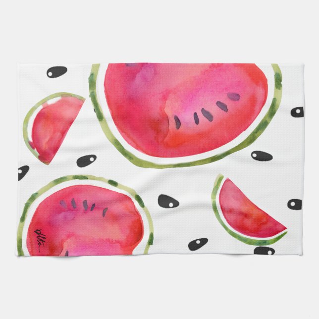 Linge De Cuisine Aquarelle Watermelon Tea Towel  (Horizontal)