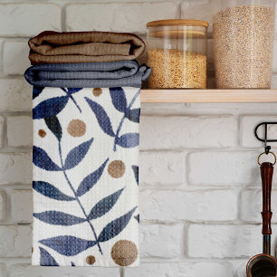 Linge De Cuisine Aquarelles et baies - indigo et beige