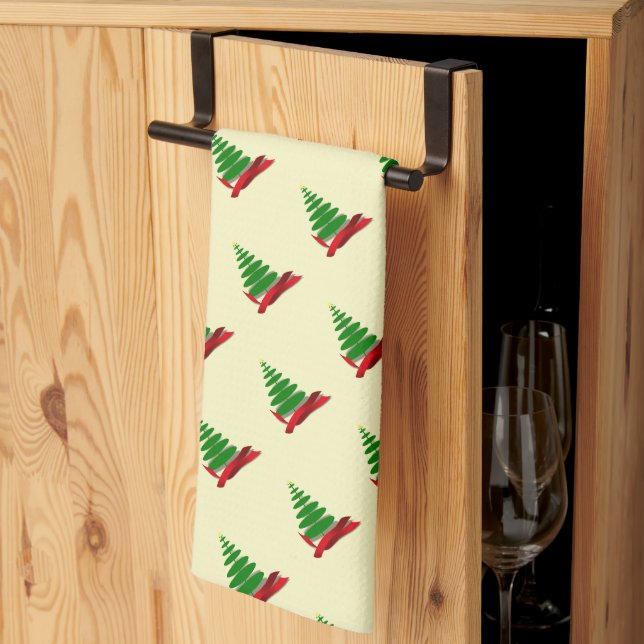 Linge De Cuisine Arbre avec ruban rouge Noël (Pliage en tiers)