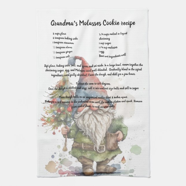 Linge De Cuisine Arbre de Noël Aquarelle Gnome Recette Thé (Vertical)