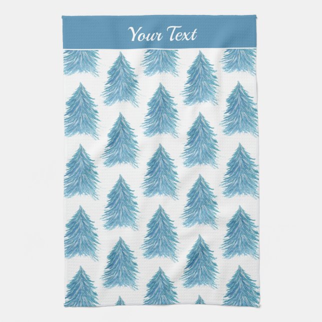 Linge De Cuisine Arbre de Noël bleu Motif Aquarelle vacances (Vertical)