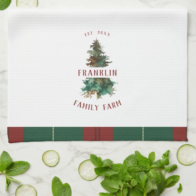 Linge De Cuisine Arbre de Noël classique Nom de famille personnalis (Plié)
