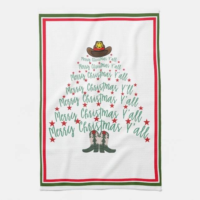 Linge De Cuisine Arbre de Noël Cowboy 2024 (Vertical)