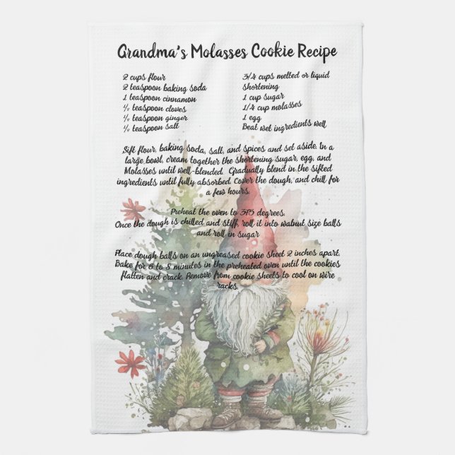 Linge De Cuisine Arbre de Noël Gnome Aquarelle Recette (Vertical)