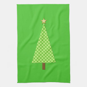Linge De Cuisine Arbre de Noël moderne de point de polka de vert d