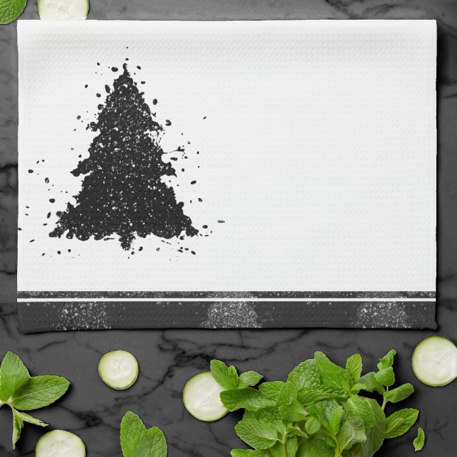 Linge De Cuisine Arbre de Noël Moody | Arbre noir argenté onyx (Créateur téléchargé)