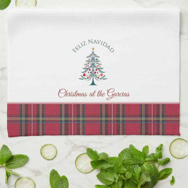 Linge De Cuisine Arbre de Noël Nom personnalisé Feliz Navidad Chris (Plié)