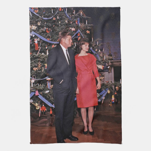 Linge De Cuisine Arbre de Noël Président John Kennedy & Jacqueline (Vertical)
