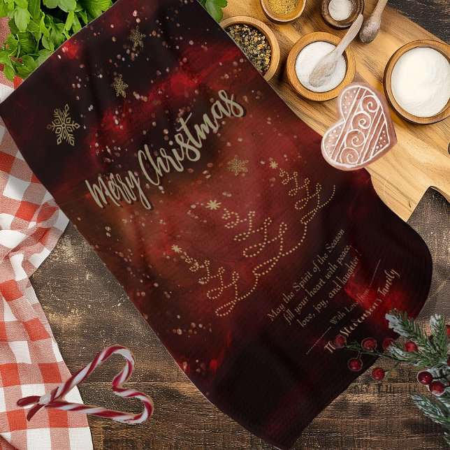 Linge De Cuisine Arbre de Noël Rouge moderne (Modern Red Gold Christmas Tree Kitchen Towel)