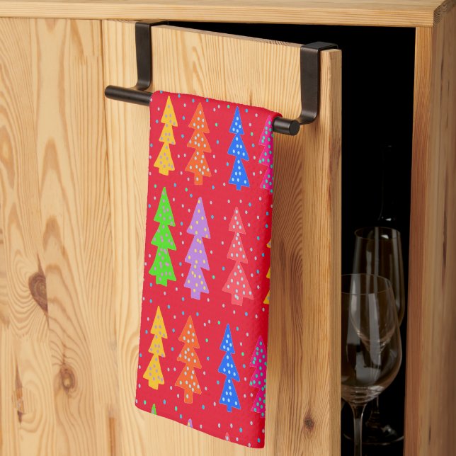 Linge De Cuisine Arbre de Noël rouge Pop Art (Pliage en tiers)
