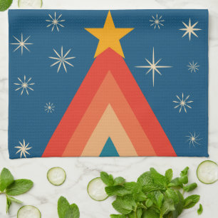 Linge De Cuisine Arbre de Noël Super minimaliste rouge et bleu rétr