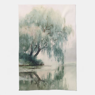 Linge De Cuisine Arbre de saule serein Réflexion Art de la nature (