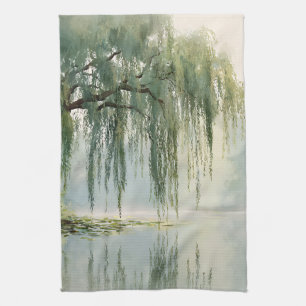 Linge De Cuisine Arbre de saule serein Réflexion Nature Art (9)
