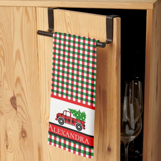 Linge De Cuisine Arbre Truck Chef Red Green Holiday Plaid (Pliage en tiers)