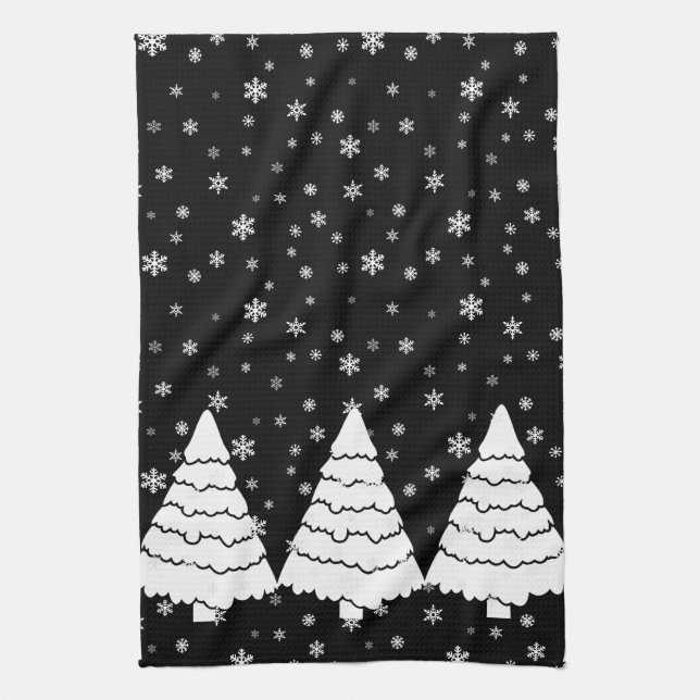 Linge De Cuisine Arbres blancs sur le noir (Vertical)