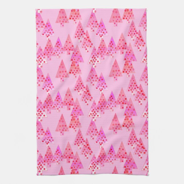 Linge De Cuisine Arbres de Noël à fleurs modernes - rose pastel (Vertical)