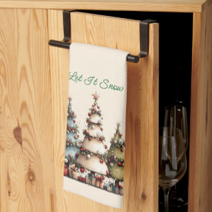 Linge De Cuisine Arbres de Noël à l'aquarelle rustique Laissez neig