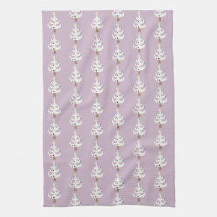 Linge De Cuisine Arbres de Noël blanc et lunatique sur violet