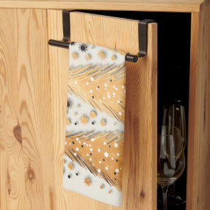 Linge De Cuisine Arbres de Noël dorés Flammes de neige brillantes F